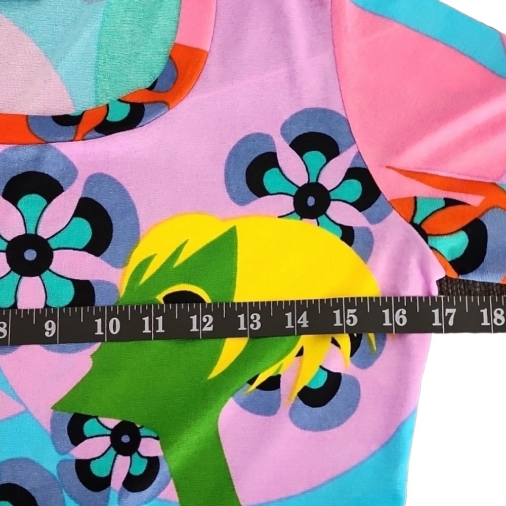 VINTAGE Floral Tee S Italy Paris Punk GoGo Retro Stretch Artsy Graphic - Picture 10 of 14